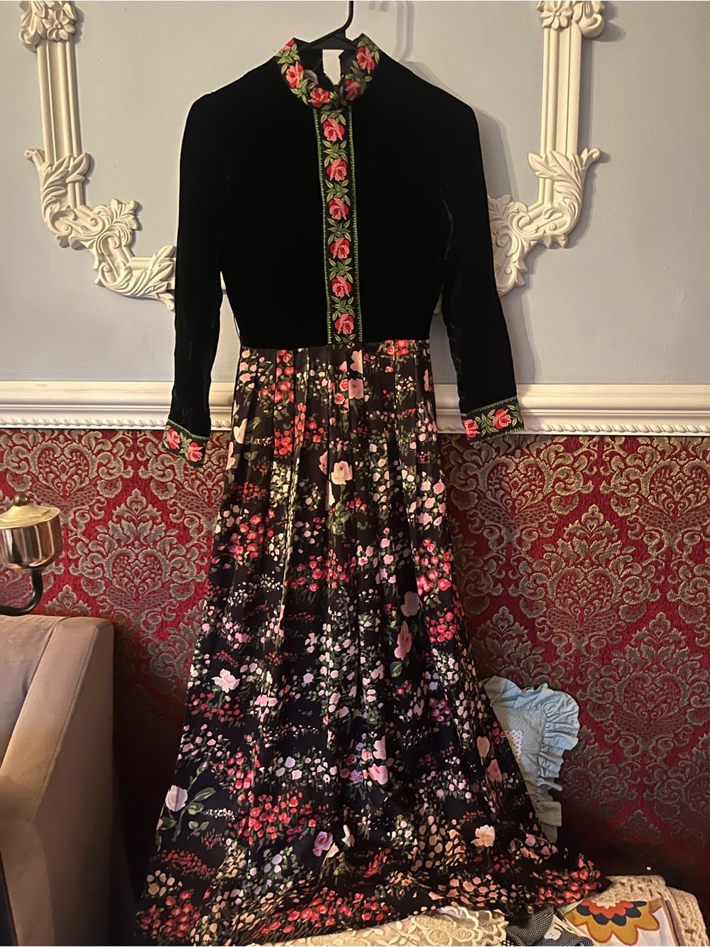 Gorgeous Vintage Velvet and Brocade Maxi Dresss